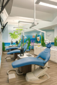 Our beach-themed treatment area helps kids stay calm and comfortable during their visit.