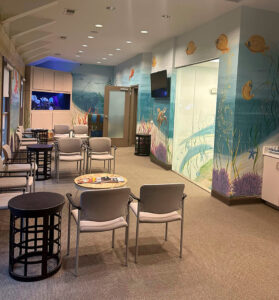 Our underwater-themed waiting room helps kids feel at ease before their appointment.